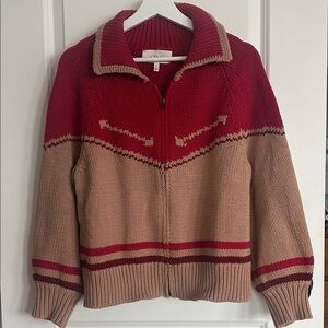 THE GREAT. Red and Tan Women's Cardigan
